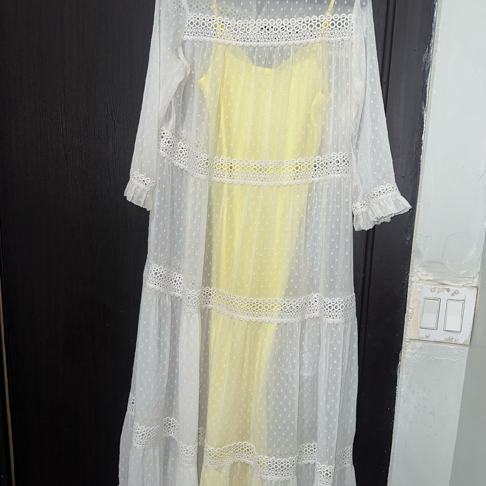 All Saints White Cream Resort Sundress with Bishop Sleeves